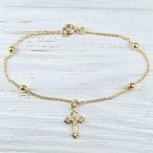 Pulsera Cruz, Oro Laminado