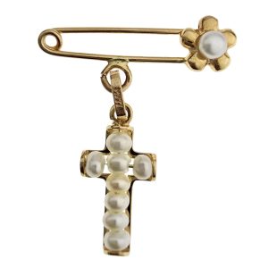 Pin con Cruz Perlitas 14K